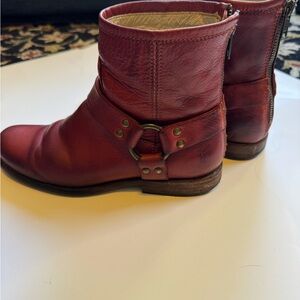 Frye Red Leather Ankle Boots